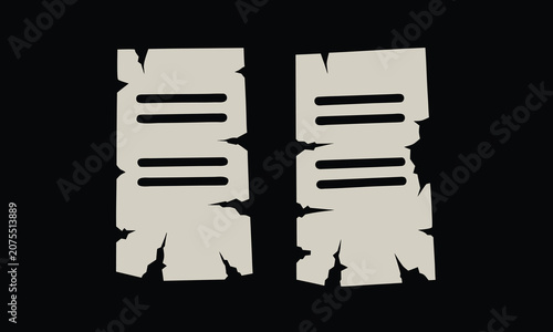 Paper Note Icon Set on Worn Torn Beige Sheets with Horizontal Lines for Simple Messaging and Documentation Design