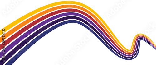Abstract colorful 70s background vector. Vintage retro wallpaper with rainbow stripes and wavy lines. A 1970 color illustration suitable for posters, banners, decorative items and wall art.