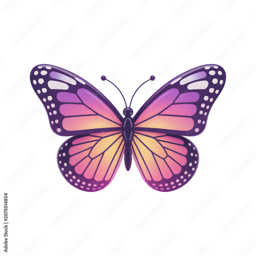 Fototapeta premium Purple Pink Butterfly with Yellow Gradient Wings Isolated on White