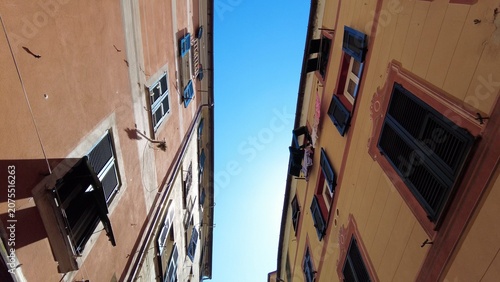 Europe, Italy , Liguria, 06,27,2026   Santa Margherita Ligure close to Portofino is a colorfull sea village tourist attraction destination for summer holidays - typical colorful houses with sky 