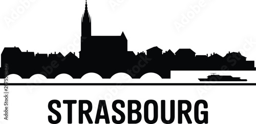 Foto Strasbourg skyline silhouette featuring the cathedral, historic buildings, arche