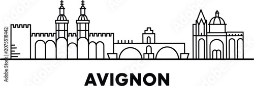 Foto Avignon skyline minimalist line art drawing featuring famous landmarks including