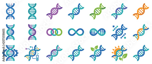 Vibrant DNA Helix Symbols Array of Molecules.