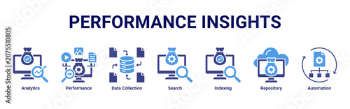 Fotografie Performance Insights web banner icon vector illustration with icons of Analytics
