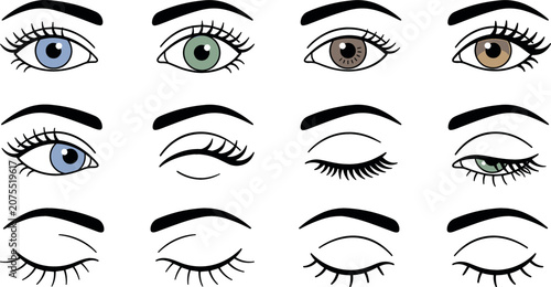 Foto Female Eye Expression Icon Set Vector Featuring Different Iris Colors Opening Cl