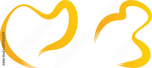 Two stylized yellow heart icons with smooth curved lines and dots