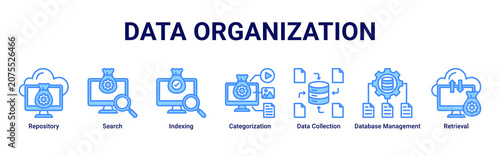 Foto Data Organization web banner icon vector illustration with icons of Repository,