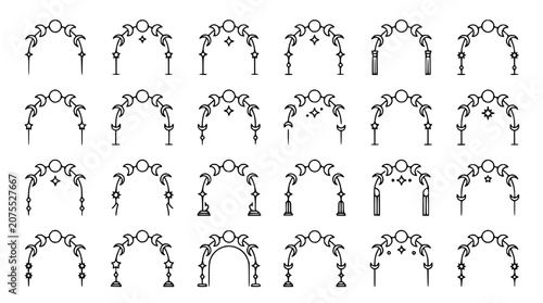 Schilderij op canvas Celestial Archways Set: Moon, Stars, Crescent, Ornate Vector Frames for Mystical