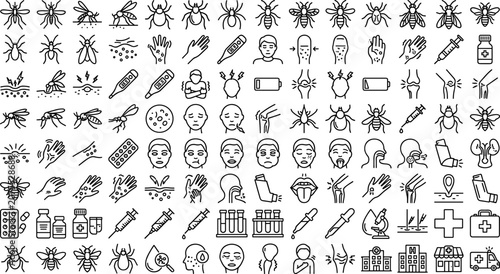 Foto Insect bite and medical treatment icon set for health and wellness