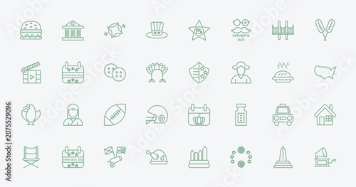 Bild auf Leinwand outline united states of america icons set - burger, government, usa shield, cab