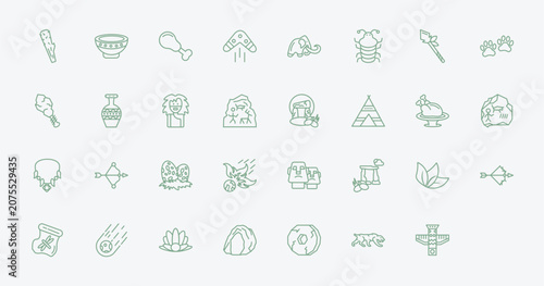 Fotografie outline stone age icons set - club, plate, stonehenge, leaf