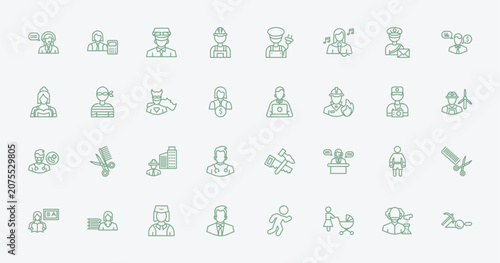 Bild auf Leinwand outline professions icons set - telemarketer, mathematician, programmer, boxer
