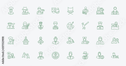 Εκτύπωση καμβά outline professions icons set - chef, detective, artist, nun