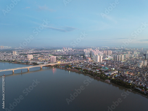 Vinh Tuy Bridge over Red River in East Hanoi Vietnam