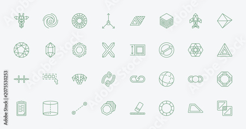 Tableau sur toile outline geometric figure icons set - polygonal giraffe, spiral, dimension, front