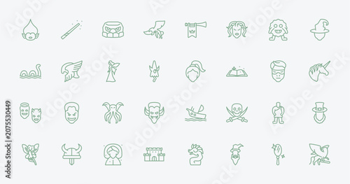 Tablou pe pânză outline fairy tale icons set - troll, magic wand, damsel, giant
