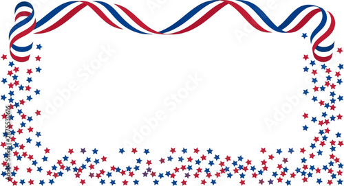 Red white and blue ribbon and stars border with copy space for patriotic events or announcements vector illustration