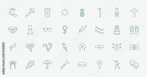 Canvas Print outline brazilia icons set - toucan, rattle, feather, fireworks