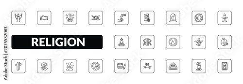 Φωτογραφία outline religion icons set - angel, magic carpet, wicca, praying mat