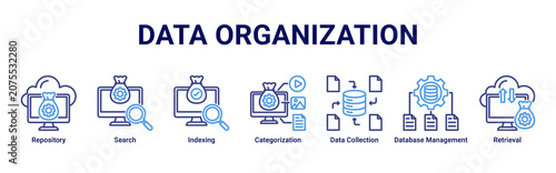 Foto Data Organization web banner icon vector illustration with icons of Repository,