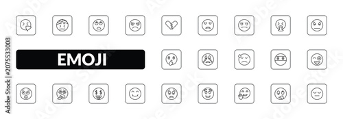 Canvas Print outline emoji icons set - sneezing emoji, headache emoji, pouting tired editable