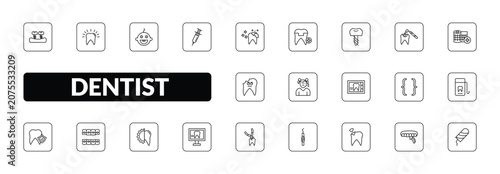 Tableau sur toile outline dentist icons set - fake tooth, dental, empty syringe, tampon