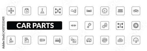 Bild auf Leinwand outline car parts icons set - car universal joint, car petrol tank, suspension, petrol gauge