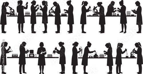 Laboratory Scientists Silhouettes On White Background Research And Experimentation