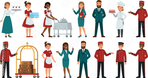 Canvastavla Hotel Staff and Hospitality Workers Vector Character Set with Bellboys, Maids, C