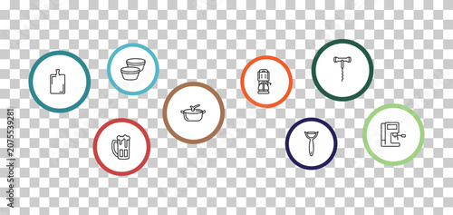 Fotografía outline kitchen icons set - custard cup, corkscrew, kitchen board, beer