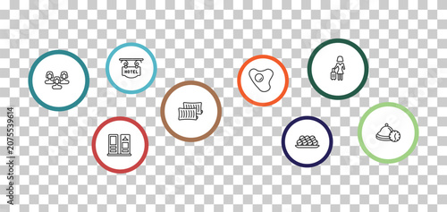 Obraz na płótnie outline hotel and restaurant icons set - hotel, guest, people, checkroom