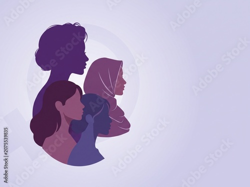 Silhouetted Mother and Child Embracing in Soft Purple Gradient Artistic Illustration