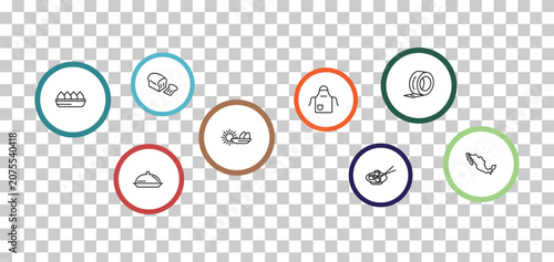 Quadro su tela outline food icons set - loaf of bread, scotch, fried tofu curd balls, salver