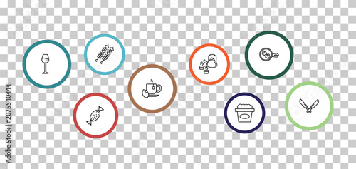 Bild auf Leinwand outline food icons set - brochette, fried eggs, cup of wine, toffee