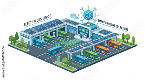 Electric Bus Depot with Smart Charging Operations and Solar Panels