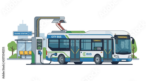 Electric City Bus Charging at Station, Sustainable Urban Transport, E-Mobility