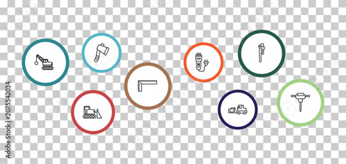 Bild auf Leinwand outline construction icons set - inclined ax, clipper, derrick with ball, bulldozer