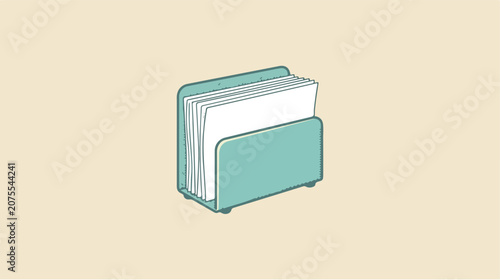 Minimalist illustration of a teal metal napkin holder with white napkins.