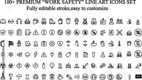 Work Safety Icons Set  Professional Workplace Protection & Occupational Health Line Icons Collection.Perfect for websites, mobile apps, presentations, training materials, safety manuals, and workplace