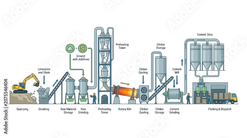 Cuadro en lienzo Cement Production Process Flow Chart: From Quarry to Dispatch