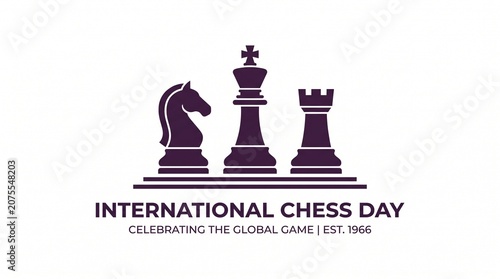 International chess day logo with chess pieces on white background