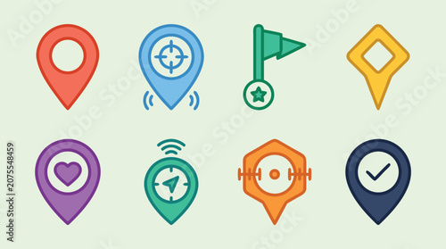 Fotografie Colorful map pin icons set for location and navigation