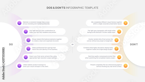 Dos and Don'ts, Pros and Cons, Versus, Circle Round Comparison Infographic Design Template