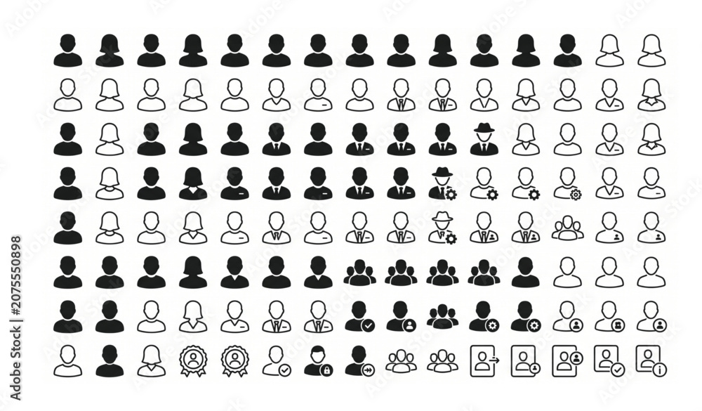 Fototapeta premium User Profile Vector Icon Pack with Male Female Avatar and Account Symbols