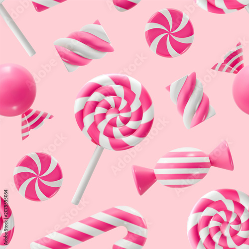 Pink candy seamless pattern 3d vector illstration isolated