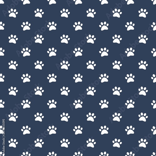 Seamless Paw Print Pattern Background in Navy Blue
