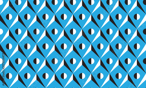 Obraz na plátně Abstract geometric seamless pattern with blue rhombic shapes and monochrome circ