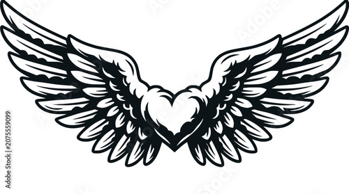 Foto Heart With Wings Tattoo Design Black and White Vector Art