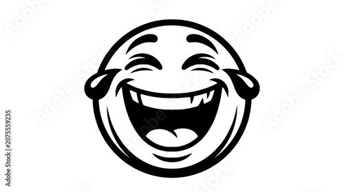 Foto Laughing Emoji Face Icon - Black and White Vector Art