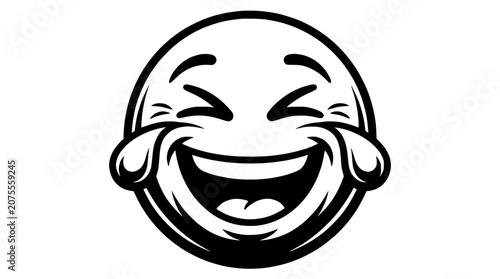Photos Laughing Emoji Face Icon, Tears of Joy, Black and White Vector Art